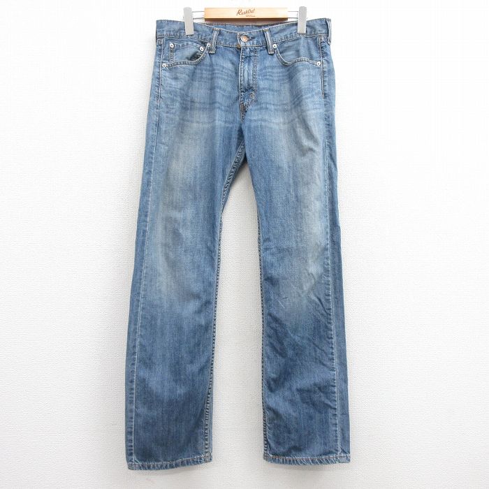 W34★古着 ジーンズ Levis リーバイス 505 メンズ ヒゲ コットン 紺 ネイビー デニム 25mar01 中古 ボトムス ジーパン Gパン ロング パンツ