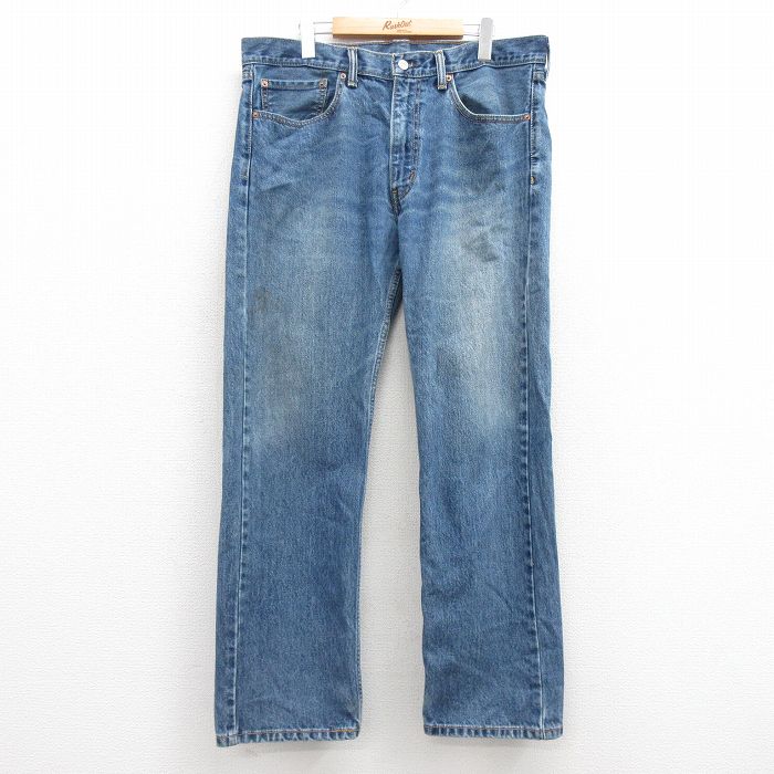 W37★古着 ジーンズ Levis リーバイス 505 メンズ ヒゲ コットン 紺 ネイビー デニム 25mar01 中古 ボトムス ジーパン Gパン ロング パンツ