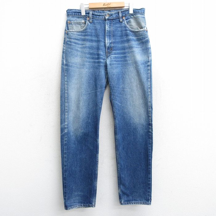 W35★古着 ジーンズ Levis リーバイス 505 メンズ 90年代 90s ヒゲ コットン USA製 紺 ネイビー デニム 【spe】 25mar05 中古 ボトムス ジーパン Gパン ロング パンツ
