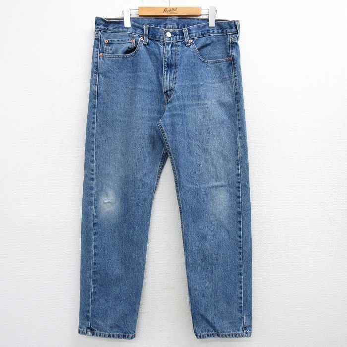 W38★古着 ジーンズ Levis リーバイス 505 メンズ ヒゲ コットン 紺 ネイビー デニム 25mar11 中古 ボトムス ジーパン Gパン ロング パンツ