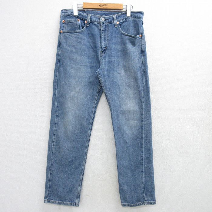 W34★古着 ジーンズ Levis リーバイス 505 メンズ ヒゲ 紺 ネイビー デニム 25mar11 中古 ボトムス ジーパン Gパン ロング パンツ
