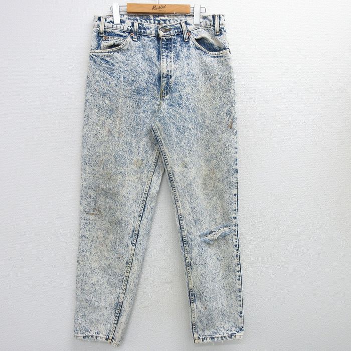 W33★古着 ジーンズ Levis リーバイス 550 メンズ 90年代 90s ケミカルウォッシュ テーパード コットン USA製 薄紺 ネイビー デニム 【spe】 25mar11 中古 ボトムス ジーパン Gパン ロング パンツ