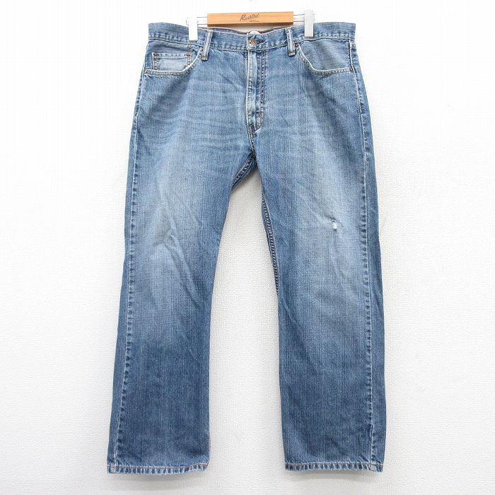 W38★古着 ジーンズ Levis リーバイス 505 メンズ ひげ コットン 薄紺 ネイビー デニム 25mar17 中古 ボトムス ジーパン Gパン ロング パンツ