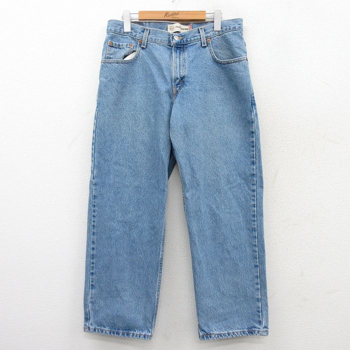 W34★古着 ジーンズ Levis リーバイス 550 メンズ 薄紺 ネイビー デニム 25mar17 中古 ボトムス ジーパン Gパン ロング パンツ