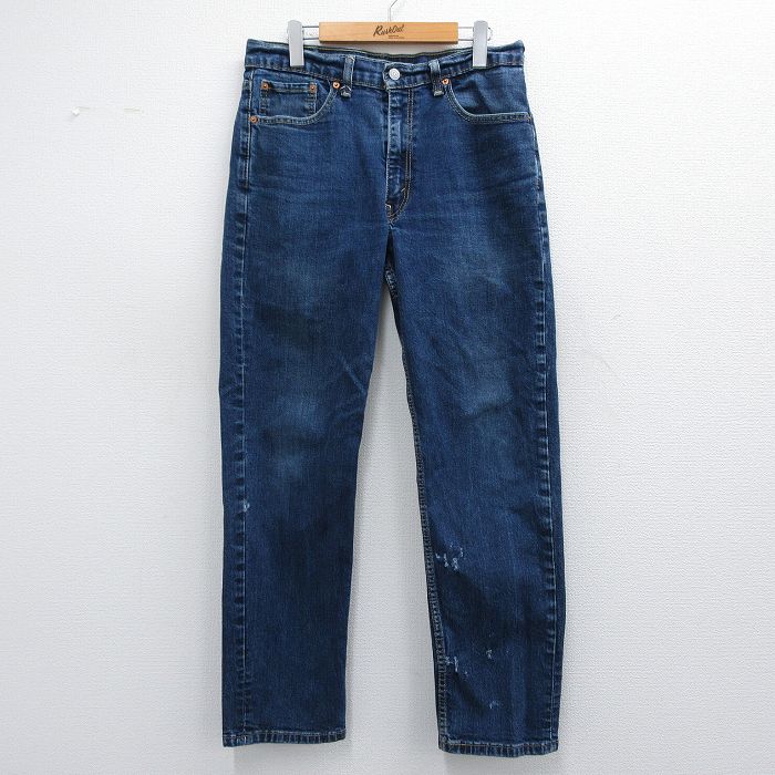 W32★古着 ジーンズ Levis リーバイス 550 メンズ ヒゲ コットン 紺 ネイビー デニム 25mar17 中古 ボトムス ジーパン Gパン ロング パンツ
