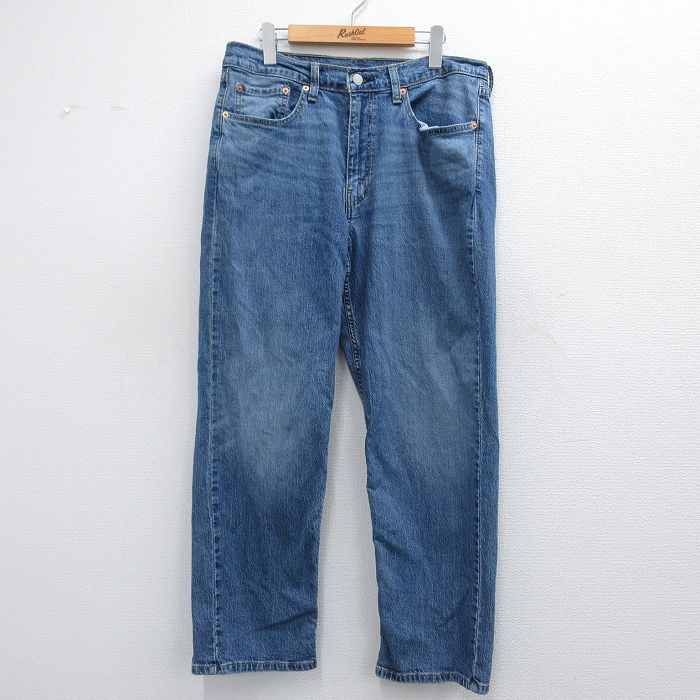 W33★古着 ジーンズ Levis リーバイス 550 メンズ ヒゲ 紺 ネイビー デニム 25mar17 中古 ボトムス ジーパン Gパン ロング パンツ