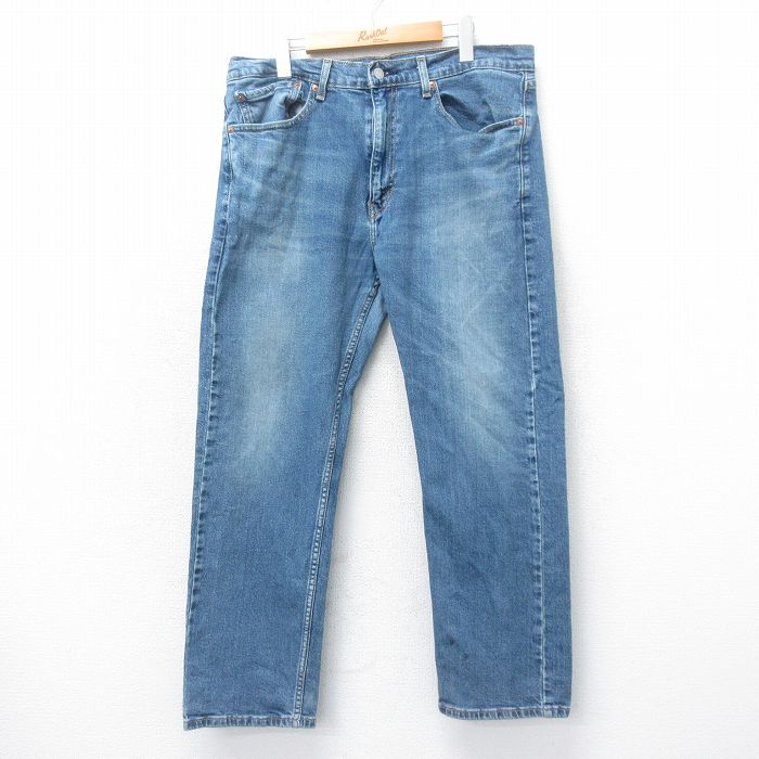W36★古着 ジーンズ Levis リーバイス 505 メンズ ヒゲ 紺 ネイビー デニム 25mar18 中古 ボトムス ジーパン Gパン ロング パンツ