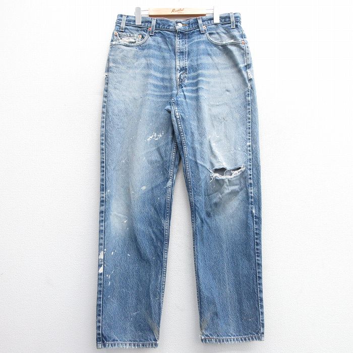W36★古着 ジーンズ Levis リーバイス 550 メンズ 90年代 90s ヒゲ コットン 紺 ネイビー デニム 25mar25 中古 ボトムス ジーパン Gパン ロング パンツ