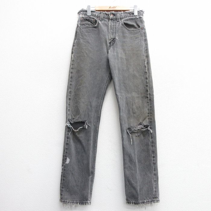 【50%OFF】W32★古着 ジーンズ Levis リーバイス 505 メンズ 90年代 90s ヒゲ コットン USA製 黒 ブラック デニム ダメージ加工 【spe】 25mar25 中古 ボトムス ジーパン Gパン ロング パンツ
