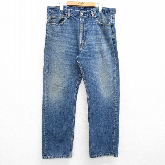 W38★古着 ジーンズ Levis リーバイス 505 メンズ ヒゲ コットン 紺 ネイビー デニム 25mar28 中古 ボトムス ジーパン Gパン ロング パンツ