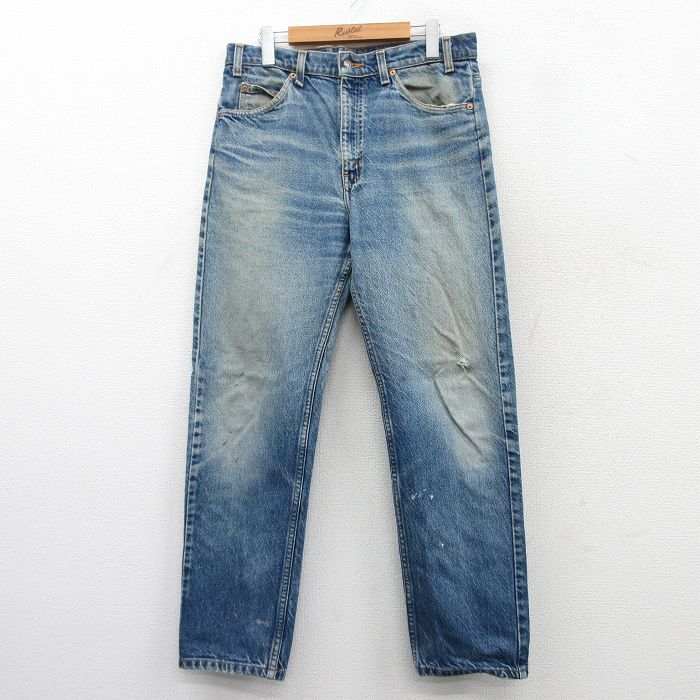 W34★古着 ジーンズ Levis リーバイス 505 メンズ 00年代 00s ヒゲ コットン 紺 ネイビー デニム 25mar28 中古 ボトムス ジーパン Gパン ロング パンツ