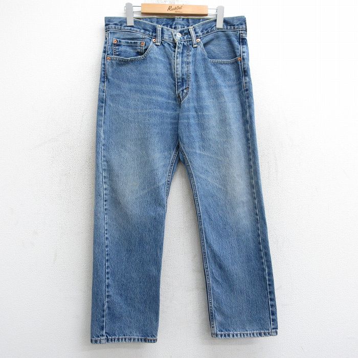 W34★古着 ジーンズ Levis リーバイス 505 メンズ ヒゲ コットン 紺 ネイビー デニム 25apr03 中古 ボトムス ジーパン Gパン ロング パンツ