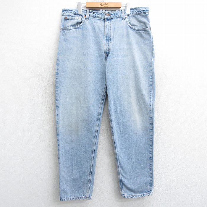 W40★古着 ジーンズ Levis リーバイス 550 メンズ 90年代 90s ヒゲ 大きいサイズ コットン USA製 薄紺 ネイビー デニム 【spe】 25apr03 中古 ボトムス ジーパン Gパン ロング パンツ