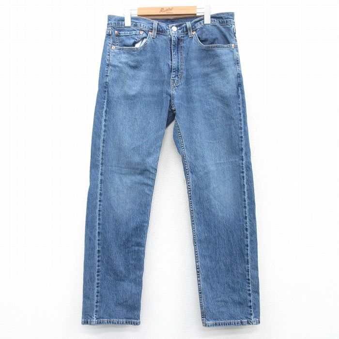 W34★古着 Levis リーバイス 505 メンズ ヒゲ 紺 ネイビー デニム 25apr30 中古 ボトムス ジーパン Gパン ロング パンツ