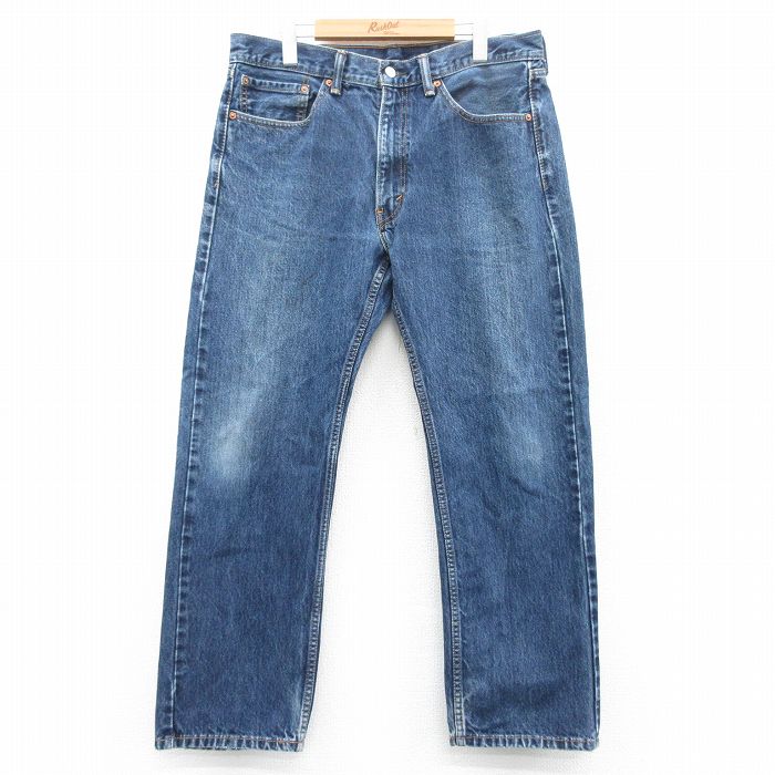 W36★古着 Levis リーバイス 505 メンズ ヒゲ コットン 紺 ネイビー デニム 25apr30 中古 ボトムス ジーパン Gパン ロング パンツ
