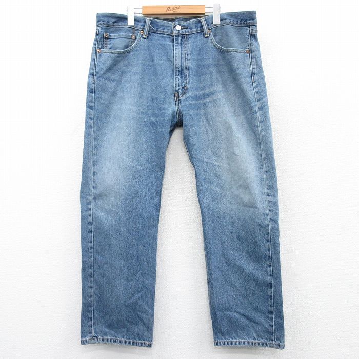 W40★古着 Levis リーバイス 505 メンズ ヒゲ 大きいサイズ コットン 紺 ネイビー デニム 25apr30 中古 ボトムス ジーパン Gパン ロング パンツ