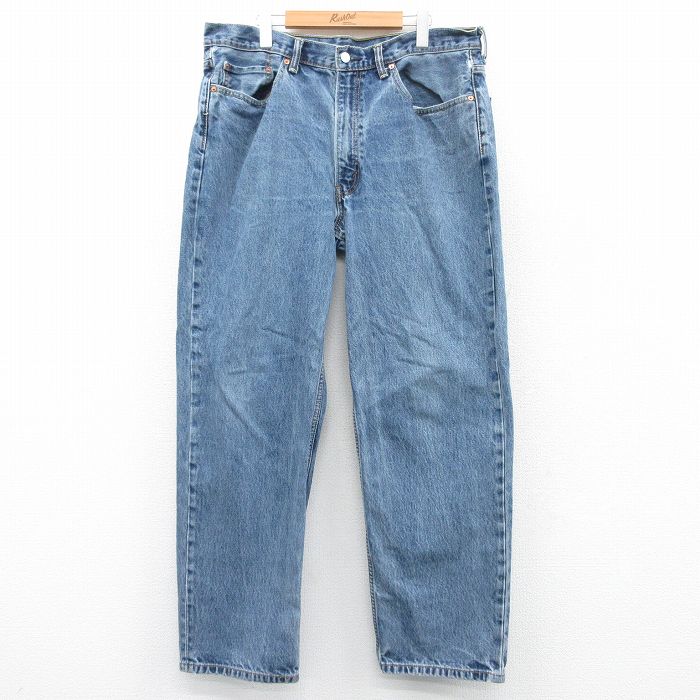 W38★古着 Levis リーバイス 550 メンズ ヒゲ コットン 紺 ネイビー デニム 25apr30 中古 ボトムス ジーパン Gパン ロング パンツ