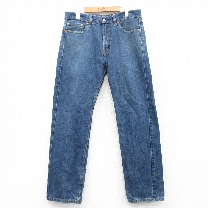 W33★古着 Levis リーバイス 505 メンズ ヒゲ コットン 紺 ネイビー デニム 25apr30 中古 ボトムス ジーパン Gパン ロング パンツ