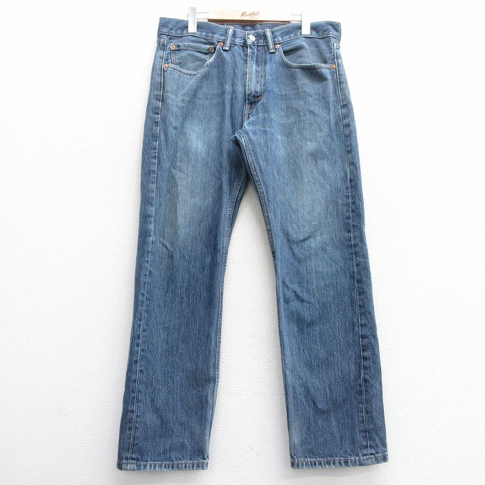 W35★古着 ジーンズ Levis リーバイス 505 メンズ ヒゲ コットン 紺 ネイビー デニム 25apr30 中古 ボトムス ジーパン Gパン ロング パンツ