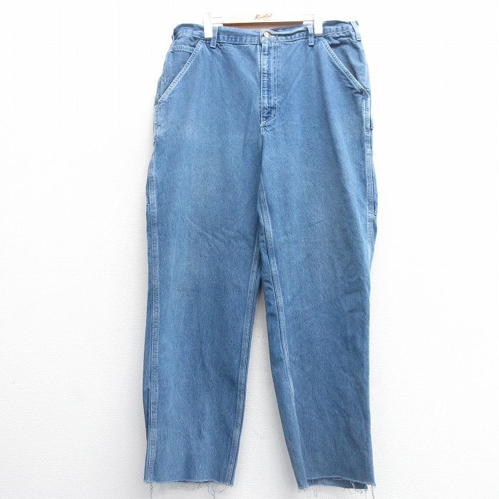 【50%OFF】W38★古着 カーハート Carhartt ペインター パンツ メンズ コットン 紺 ネイビー デニム 25apr30 中古 ボトムス ジーパン Gパン ロング