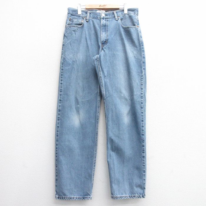 W34★古着 ジーンズ Levis リーバイス 550 メンズ ヒゲ 紺 ネイビー デニム 25apr30 中古 ボトムス ジーパン Gパン ロング パンツ