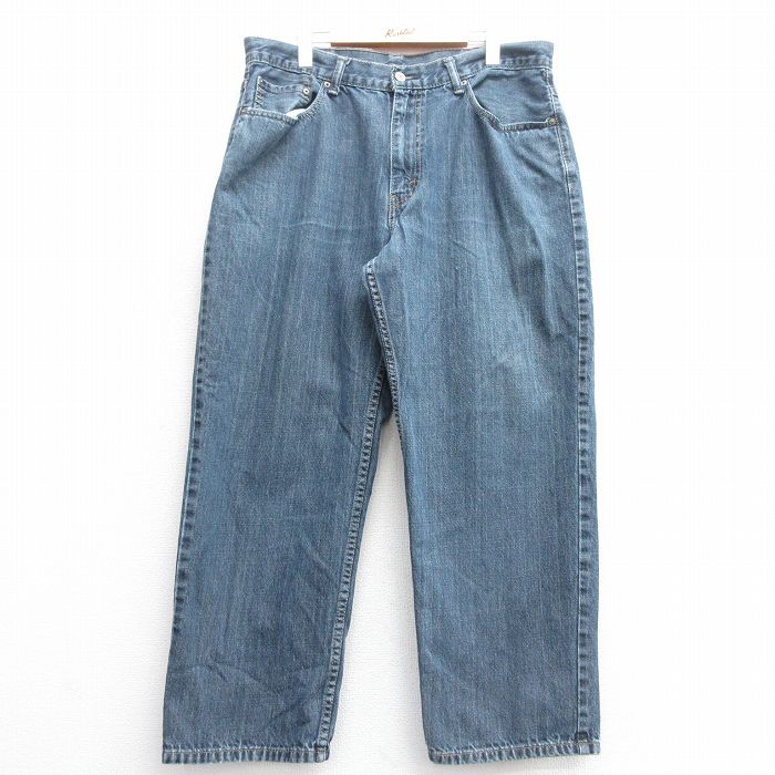 W38★古着 ジーンズ Levis リーバイス 550 メンズ ヒゲ コットン 紺 ネイビー デニム 25apr30 中古 ボトムス ジーパン Gパン ロング パンツ