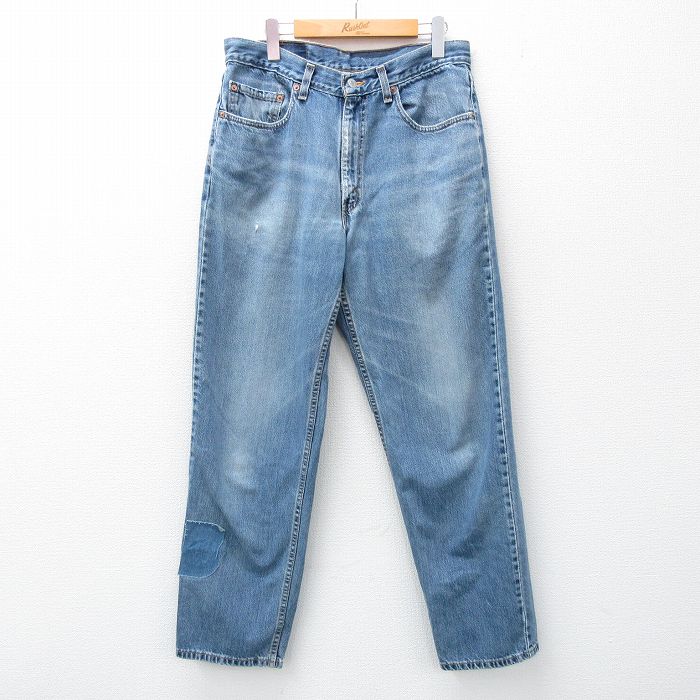 W34★古着 リーバイス Levis 550 メンズ 90年代 90s ヒゲ コットン USA製 薄紺 ネイビー デニム 25may15 中古 ボトムス ジーパン Gパン ロング パンツ