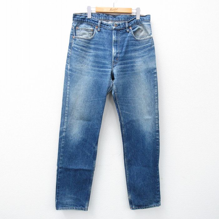 W33★古着 リーバイス Levis 505 メンズ 90年代 90s ヒゲ コットン USA製 紺 ネイビー デニム 【spe】 25may15 中古 ボトムス ジーパン Gパン ロング パンツ