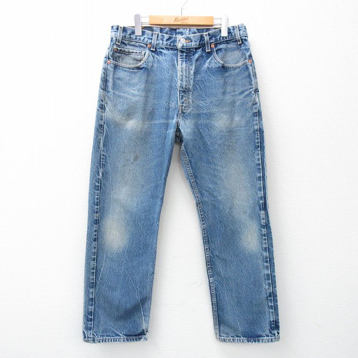 W36★古着 リーバイス Levis 505 メンズ 00年代 00s ヒゲ コットン 紺 ネイビー デニム 25may15 中古 ボトムス ジーパン Gパン ロング パンツ