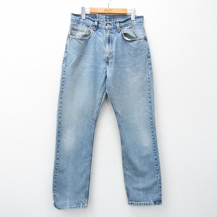 W32★古着 リーバイス Levis 505 メンズ 00年代 00s ヒゲ コットン 薄紺 ネイビー デニム 25may15 中古 ボトムス ジーパン Gパン ロング パンツ