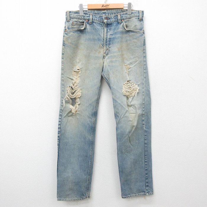 W34★古着 ジーンズ Levis リーバイス 505 メンズ 80年代 80s ヒゲ ボロ タロン 紺 ネイビー デニム 【spe】 25may16 中古 ボトムス ジーパン Gパン ロング パンツ