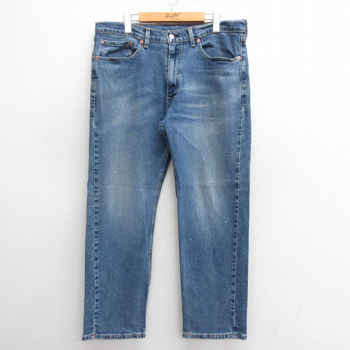 W36★古着 ジーンズ Levis リーバイス 505 メンズ ヒゲ 紺 ネイビー デニム 25may27 中古 ボトムス ジーパン Gパン ロング パンツ