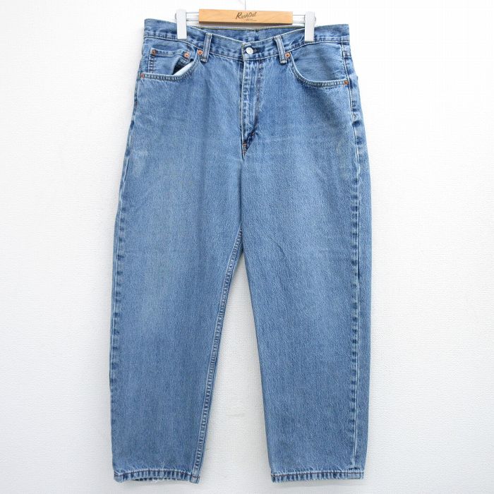 W36★古着 リーバイス Levis 550 メンズ ヒゲ コットン 紺 ネイビー デニム 25jun05 中古 ボトムス ジーパン Gパン ロング パンツ