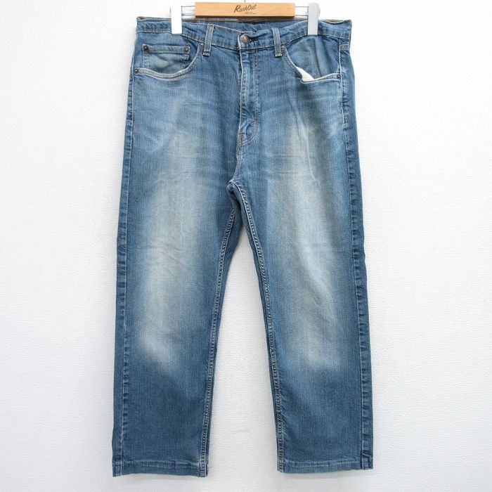 W34★古着 リーバイス Levis 505 メンズ ヒゲ 紺 ネイビー デニム 25jun05 中古 ボトムス ジーパン Gパン ロング パンツ
