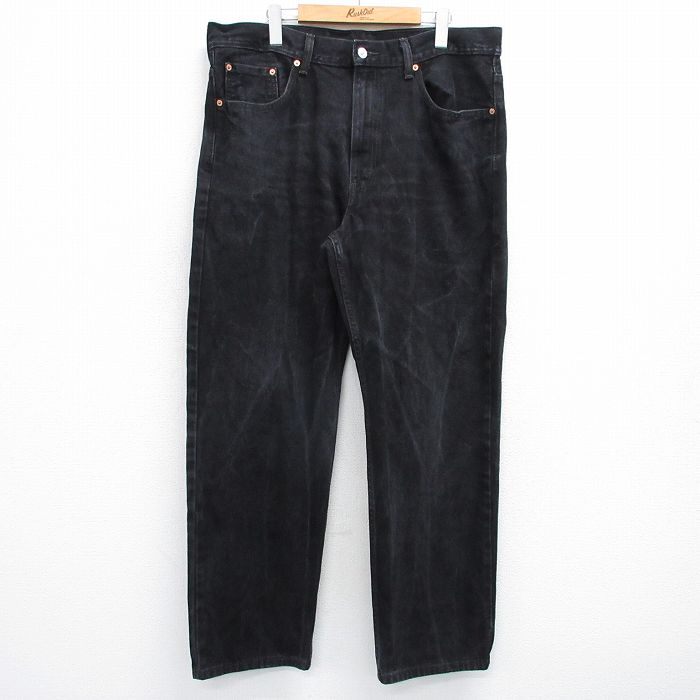 W38★古着 リーバイス Levis 550 メンズ ヒゲ コットン 黒 ブラック デニム 25jun05 中古 ボトムス ジーパン Gパン ロング パンツ
