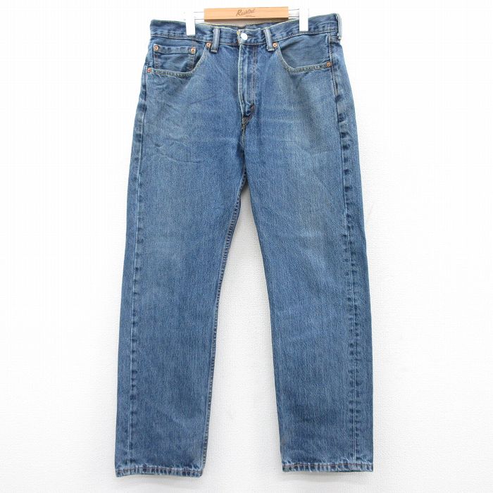 W36★古着 リーバイス Levis 505 メンズ ヒゲ コットン 紺 ネイビー デニム 25jun21 中古 ボトムス ジーパン Gパン ロング パンツ