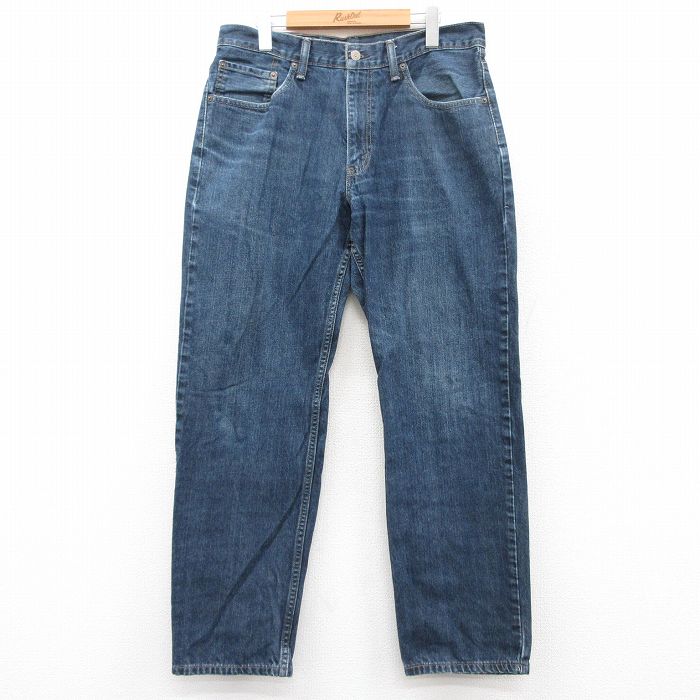 W34★古着 リーバイス Levis 550 メンズ ヒゲ コットン 濃紺 ネイビー デニム 25jun21 中古 ボトムス ジーパン Gパン ロング パンツ