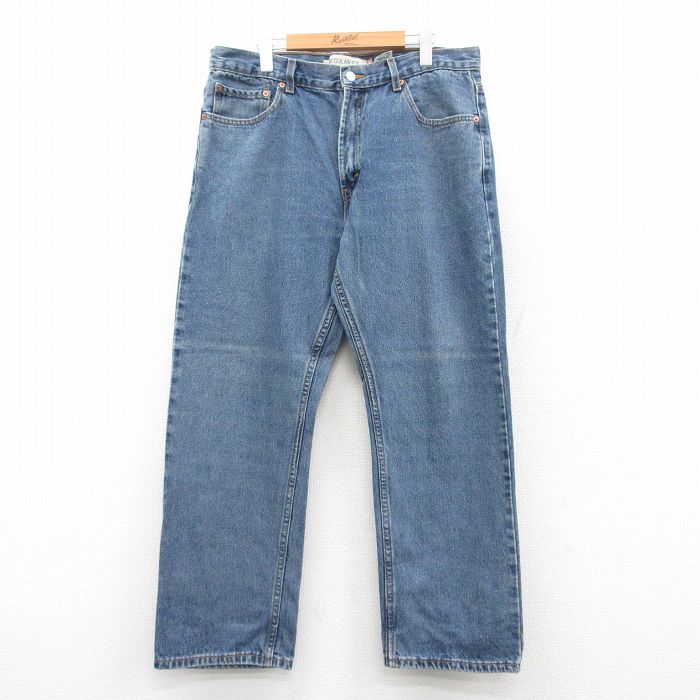 W36★古着 リーバイス Levis 505 メンズ ヒゲ コットン 紺 ネイビー デニム 25jun21 中古 ボトムス ジーパン Gパン ロング パンツ