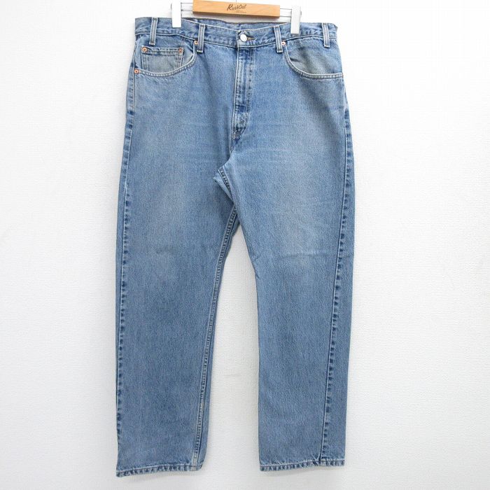 W38★古着 ジーンズ リーバイス Levis 505 メンズ ヒゲ コットン 紺 ネイビー デニム 25jul05 中古 ボトムス ジーパン Gパン ロング パンツ