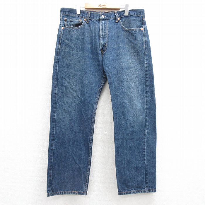 W39★古着 ジーンズ Levis リーバイス 505 メンズ ヒゲ コットン 紺 ネイビー デニム 25jul16 中古 ボトムス ジーパン Gパン ロング パンツ