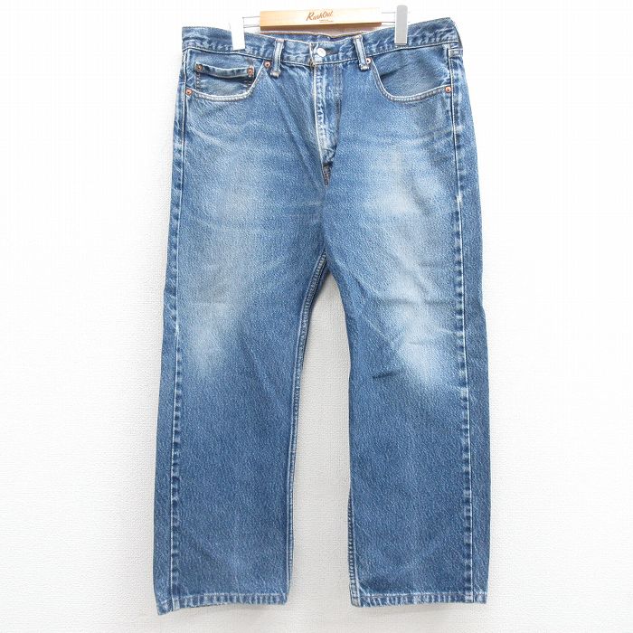 W38★古着 ジーンズ Levis リーバイス 505 メンズ ヒゲ コットン 紺 ネイビー デニム 25jul16 中古 ボトムス ジーパン Gパン ロング パンツ