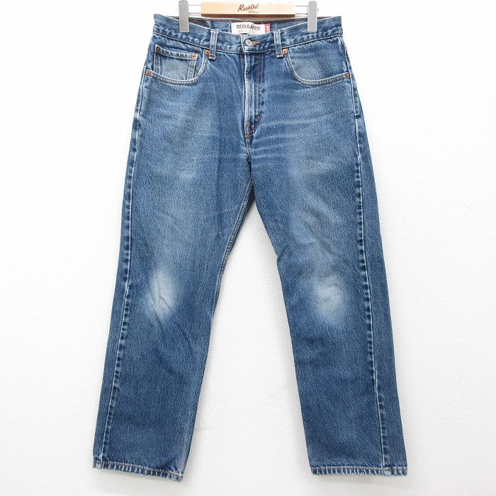W33★古着 ジーンズ Levis リーバイス 505 メンズ ヒゲ コットン 紺 ネイビー デニム 25jul25 中古 ボトムス ジーパン Gパン ロング パンツ