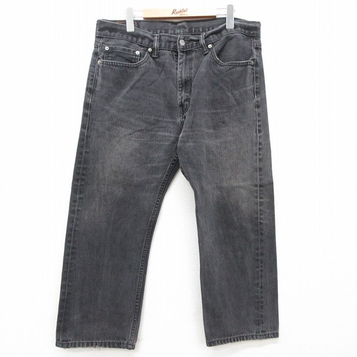 W37★古着 ジーンズ Levis リーバイス 505 メンズ ヒゲ コットン 黒 ブラック デニム 25jul25 中古 ボトムス ジーパン Gパン ロング パンツ