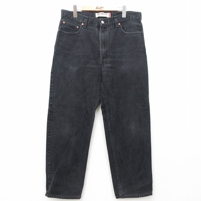 W37★古着 ジーンズ Levis リーバイス 550 メンズ ヒゲ コットン 黒 ブラック デニム 【spe】 25jul25 中古 ボトムス ジーパン Gパン ロング パンツ