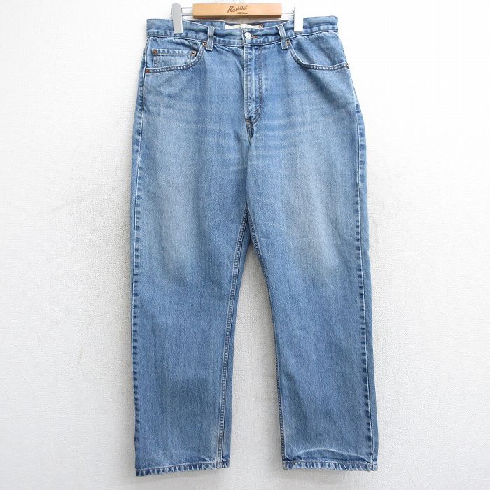 W36★古着 ジーンズ Levis リーバイス 505 メンズ ヒゲ コットン 紺 ネイビー デニム 25jul30 中古 ボトムス ジーパン Gパン ロング パンツ
