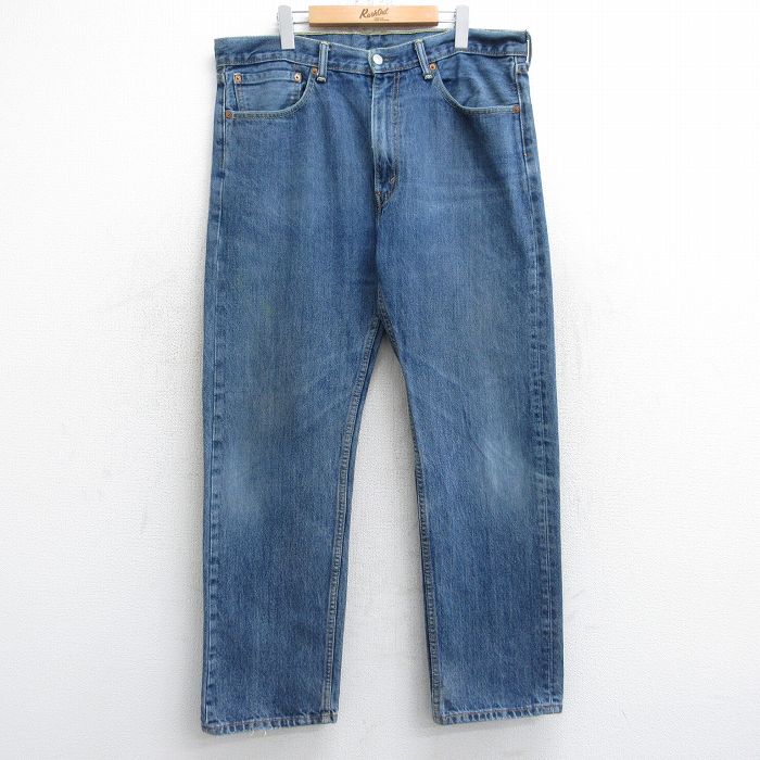 W38★古着 リーバイス Levis 505 メンズ ヒゲ コットン 紺 ネイビー デニム 25sep06 中古 ボトムス ジーパン Gパン ロング パンツ
