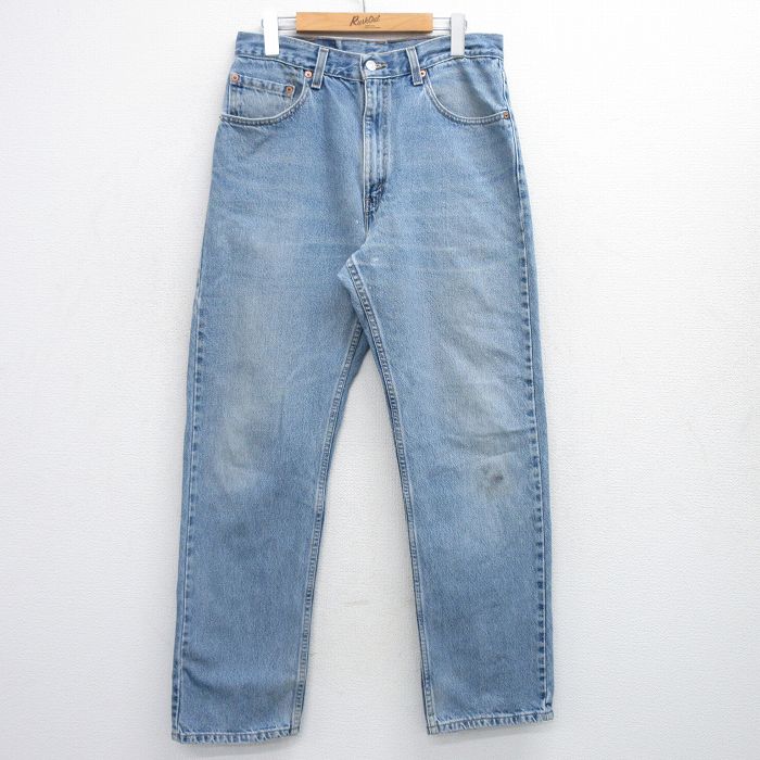 W32★古着 ジーンズ リーバイス Levis 505 メンズ 90年代 90s ヒゲ コットン USA製 薄紺 ネイビー デニム 【spe】 25sep19 中古 ボトムス ジーパン Gパン ロング パンツ