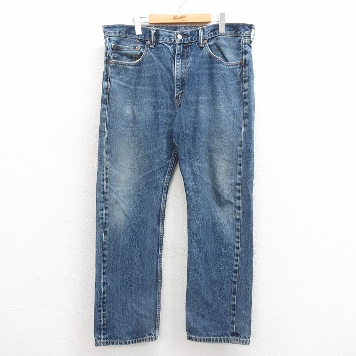 W38★古着 ジーンズ Levis リーバイス 505 メンズ ヒゲ コットン 薄紺 ネイビー デニム 25sep30 中古 ボトムス ジーパン Gパン ロング パンツ