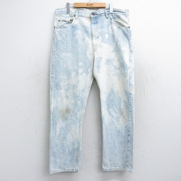 W38★古着 リーバイス Levis 505 メンズ 90年代 90s コットン USA製 薄紺 ネイビー デニム ブリーチ加工 25oct15 中古 ボトムス ジーパン Gパン ロング パンツ