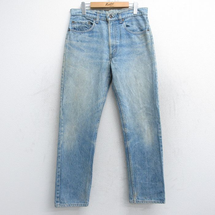 W32★古着 リーバイス Levis 505 メンズ 90年代 90s ヒゲ コットン USA製 紺 ネイビー デニム 25oct15 中古 ボトムス ジーパン Gパン ロング パンツ